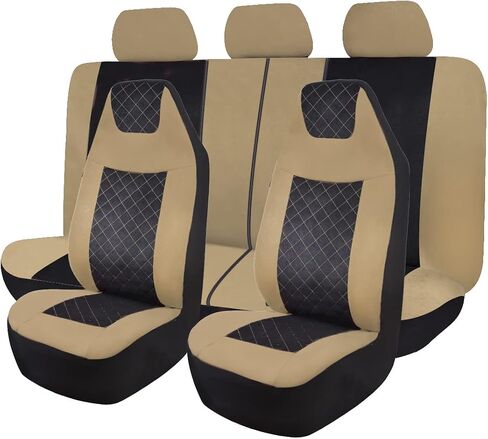 Flying Banner car seat Covers Full Set Protectors Front high Bucket Rear Bench Split 40/60 50/50 60/40 (Black, High Bucket - Full Set) in Saudi Arabia