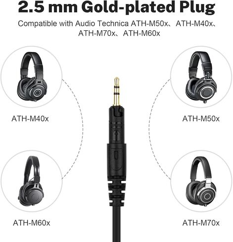 كابل ATH-M50x بديل لكابل الصوت Aux سلك متوافق مع سماعات الرأس Audio Technica ATH-M50x / ATH-M40x / ATH-M70x / ATH-M60X، مع محول 6.35 مم (1/4 بوصة)، 6.5 قدم in Kuwait