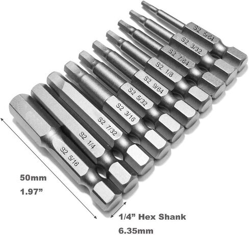 مجموعة لقم مفك براغي برأس سداسي داخلي مغناطيسي 5/64-5/16 10 قطع SAE رأس سداسي ألين مع ساق سداسية 1/4 بوصة، طول 50 مم in Kuwait