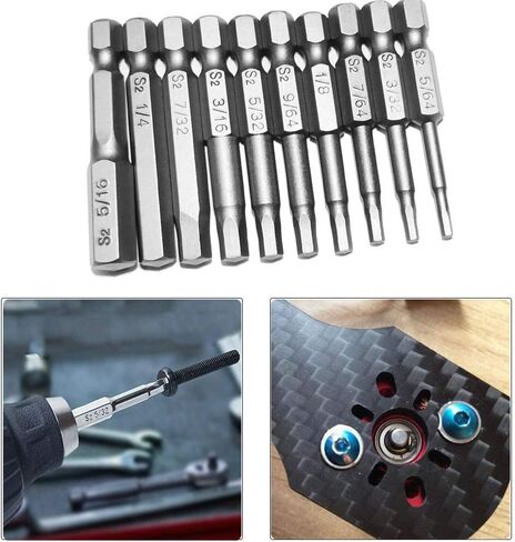 مجموعة لقم مفك براغي برأس سداسي داخلي مغناطيسي 5/64-5/16 10 قطع SAE رأس سداسي ألين مع ساق سداسية 1/4 بوصة، طول 50 مم in Kuwait