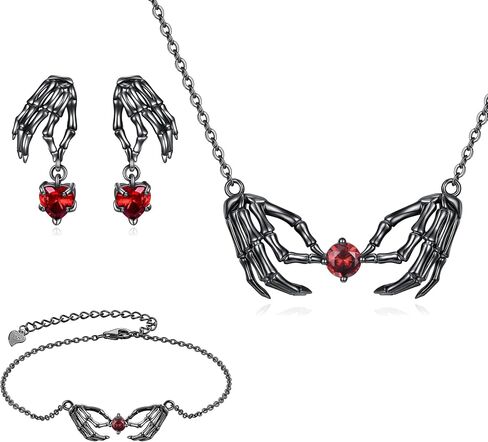 URONE Skull Necklace/Earrings/Bracelet Sterling Silver Skeleton Hand Jewelry Gifts for Women Girls in Saudi Arabia