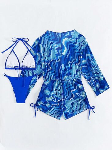SHENHE Women's 3 Pieces Tropical Swimsuits Halter Neck Triangle Bikini Set with Cover Up in Saudi Arabia
