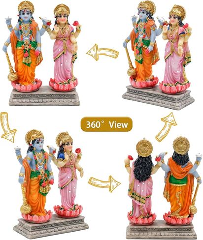 alikiki Vishnu Lakshmi Narayana Statue – 4.7 Inch Lord Vishnu W/Laxmi MATA Indian Diwali Pooja Item Murti Gifts for Indian Couple Friend Family Home Office Mandir Temple Puja Decor in Saudi Arabia
