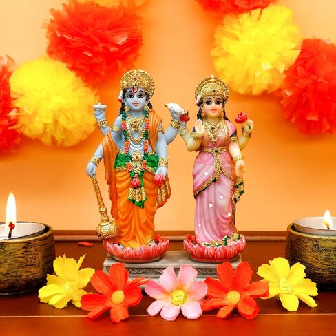 alikiki Vishnu Lakshmi Narayana Statue – 4.7 Inch Lord Vishnu W/Laxmi MATA Indian Diwali Pooja Item Murti Gifts for Indian Couple Friend Family Home Office Mandir Temple Puja Decor in Saudi Arabia