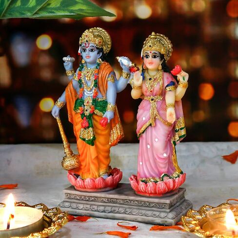 alikiki Vishnu Lakshmi Narayana Statue – 4.7 Inch Lord Vishnu W/Laxmi MATA Indian Diwali Pooja Item Murti Gifts for Indian Couple Friend Family Home Office Mandir Temple Puja Decor in Saudi Arabia