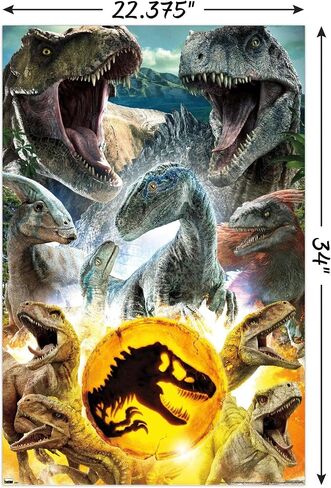 Trends International Jurassic World: Dominion - Group Wall Poster, 14.725" x 22.375", Barnwood Framed Version in Saudi Arabia