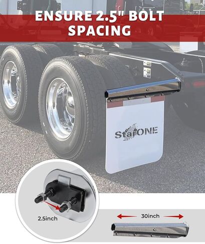 شماعات رفرف الطين المحملة بنابض من الكروم شديدة التحمل مباشرة لشبه الشاحنات | مسافة مسمار 2.5 بوصة، طول 30 بوصة، من الفولاذ المقاوم للصدأ (قطعتان) in Kuwait