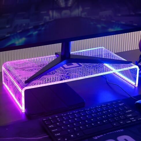 حامل شاشة مضيء، حامل كمبيوتر أكريليك مع مصابيح LED زرقاء وردية بنمط PCB لأجهزة الكمبيوتر المحمول المكتبية، هدايا للأولاد والبنات اللاعبين in Kuwait