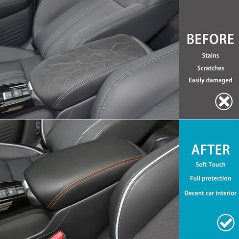 غطاء مسند ذراع وحدة التحكم المركزية لملحقات Honda HRV 2023 2024، لغطاء حماية غطاء صندوق مسند الذراع HR-V، الجزء الداخلي من الجلد لمسند الذراع، بطانة وحدة التحكم الوسطى (غرز برتقالية) in Kuwait