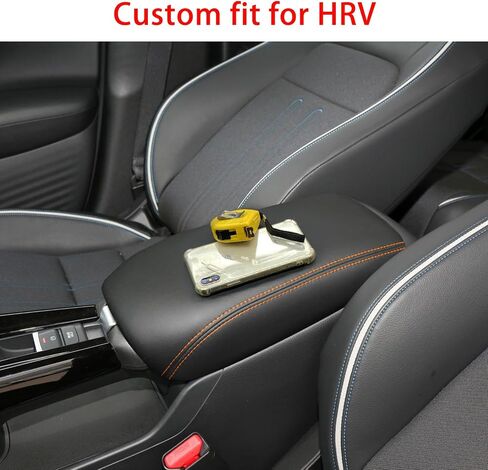 غطاء مسند ذراع وحدة التحكم المركزية لملحقات Honda HRV 2023 2024، لغطاء حماية غطاء صندوق مسند الذراع HR-V، الجزء الداخلي من الجلد لمسند الذراع، بطانة وحدة التحكم الوسطى (غرز برتقالية) in Kuwait