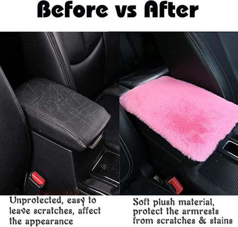 غطاء مسند ذراع السيارة المنفوش، غطاء وحدة التحكم المركزية للسيارات ذو الفراء الغامض من الصوف والفرو الناعم لوحدات التحكم في السيارة، واقي صندوق المقعد العالمي المناسب لملحقات السيارة الداخلية للنساء (وردي) in Kuwait