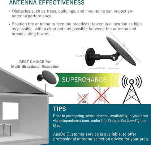 هوائي تلفزيون خارجي 8K 4K 1080P هوائي رقمي طويل المدى مع استقبال 360 درجة وثبات إضافي يدعم نطاق 500 ميل كابل محوري 33 قدم (أسود) in Kuwait
