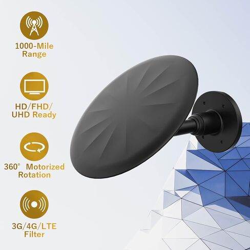هوائي تلفزيون خارجي 8K 4K 1080P هوائي رقمي طويل المدى مع استقبال 360 درجة وثبات إضافي يدعم نطاق 500 ميل كابل محوري 33 قدم (أسود) in Kuwait