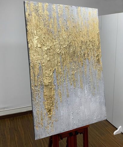 Boiee Art، 30 × 45 بوصة مجردة مرسومة يدويًا باللون الرمادي الذهبي لوحات قماشية فنية جدارية عمودية ذهبية مزخرفة بالحد الأدنى من الأكريليك على لوحة قماشية ممتدة ومؤطرة جاهزة للتعليق in Kuwait