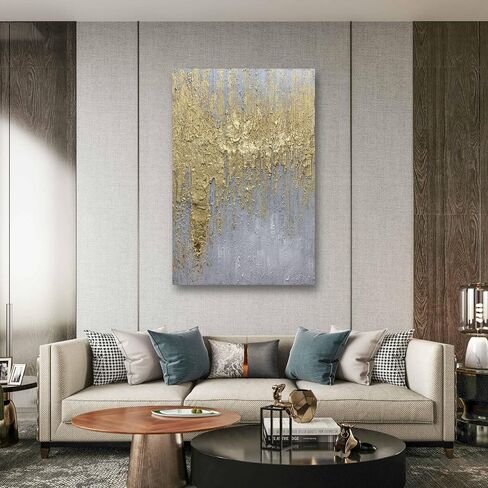 Boiee Art، 30 × 45 بوصة مجردة مرسومة يدويًا باللون الرمادي الذهبي لوحات قماشية فنية جدارية عمودية ذهبية مزخرفة بالحد الأدنى من الأكريليك على لوحة قماشية ممتدة ومؤطرة جاهزة للتعليق in Kuwait