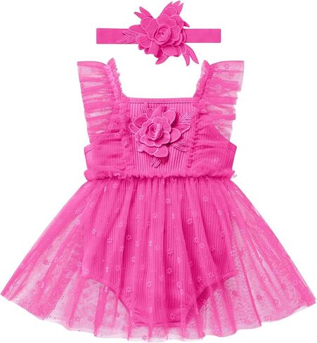 IMEKIS Newborn Baby Girl 1st Birthday Outfit Floral Romper Dress Tulle Cake Smash Photo Shoot in Saudi Arabia