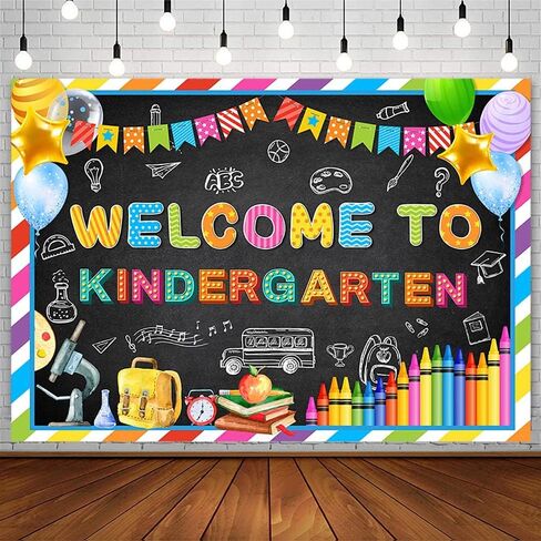 7x5ft Welcome to Kindergarten Backdrop First Day of School Party Decorations First Day of Preschool Back to School Banner Classroom Bag Balloon Photography Background Photo Shoot Props in Saudi Arabia