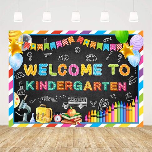 7x5ft Welcome to Kindergarten Backdrop First Day of School Party Decorations First Day of Preschool Back to School Banner Classroom Bag Balloon Photography Background Photo Shoot Props in Saudi Arabia