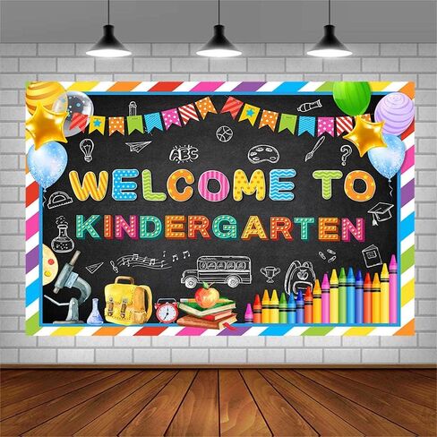 7x5ft Welcome to Kindergarten Backdrop First Day of School Party Decorations First Day of Preschool Back to School Banner Classroom Bag Balloon Photography Background Photo Shoot Props in Saudi Arabia