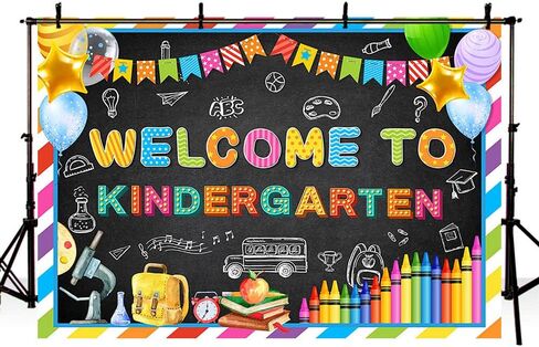 7x5ft Welcome to Kindergarten Backdrop First Day of School Party Decorations First Day of Preschool Back to School Banner Classroom Bag Balloon Photography Background Photo Shoot Props in Saudi Arabia