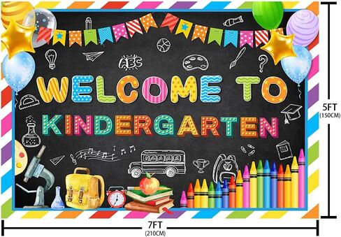 7x5ft Welcome to Kindergarten Backdrop First Day of School Party Decorations First Day of Preschool Back to School Banner Classroom Bag Balloon Photography Background Photo Shoot Props in Saudi Arabia