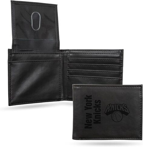 Rico Industries NBA New York Knicks Men’s Trifold Brown Wallet - Premium 9 Pocket Laser-Engraved Team Logo on Vegan Leather - Minimalist Design, ID Window, Credit Card Holder - Ideal Men’s Gift in Saudi Arabia