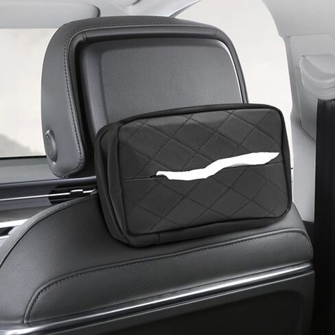 حامل مناديل السيارة من AFUNTA، حامل مناديل المقعد الخلفي للسيارة، صندوق مناديل جلدي للسيارة، مع قطعتين من خطافات السيارة للسيارة (أسود) in Kuwait