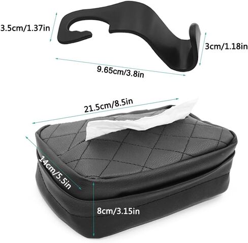 حامل مناديل السيارة من AFUNTA، حامل مناديل المقعد الخلفي للسيارة، صندوق مناديل جلدي للسيارة، مع قطعتين من خطافات السيارة للسيارة (أسود) in Kuwait