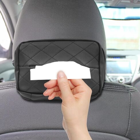 حامل مناديل السيارة من AFUNTA، حامل مناديل المقعد الخلفي للسيارة، صندوق مناديل جلدي للسيارة، مع قطعتين من خطافات السيارة للسيارة (أسود) in Kuwait