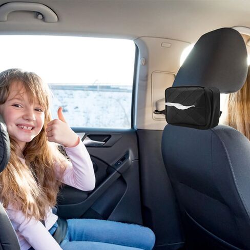 حامل مناديل السيارة من AFUNTA، حامل مناديل المقعد الخلفي للسيارة، صندوق مناديل جلدي للسيارة، مع قطعتين من خطافات السيارة للسيارة (أسود) in Kuwait