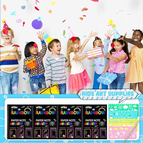 Gueevin 20 Pack Scratch Books for Kids Large Scratch Notebook Set Coloring Paper Supplies for Boys and Girls Party Toy for DIY Craft Birthday Holiday Gifts, 10" x 7.5" in Saudi Arabia