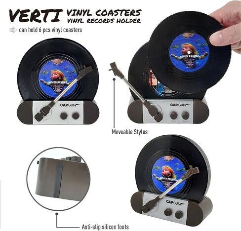 Funny Retro Vinyl Record Coasters, Creative Drink Coasters Set of 6 with Vinyl Record Player Holder for Music Lovers, Housewarming Hostess Gifts, Birthday and White Elephant Gifts Ideas in Saudi Arabia