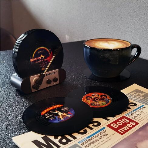 قواعد أكواب مضحكة من الفينيل ريترو، مجموعة قواعد أكواب إبداعية مكونة من 6 قطع مع حامل مشغل تسجيلات الفينيل لمحبي الموسيقى، وهدايا مضيفة الترحيب بالمنزل الجديد، وأفكار هدايا أعياد الميلاد والفيل الأبيض in Kuwait