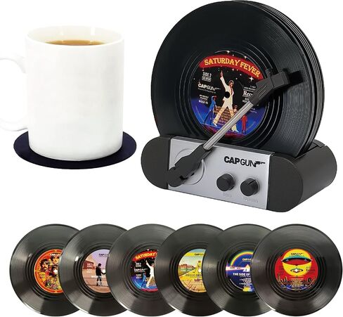 قواعد أكواب مضحكة من الفينيل ريترو، مجموعة قواعد أكواب إبداعية مكونة من 6 قطع مع حامل مشغل تسجيلات الفينيل لمحبي الموسيقى، وهدايا مضيفة الترحيب بالمنزل الجديد، وأفكار هدايا أعياد الميلاد والفيل الأبيض in Kuwait