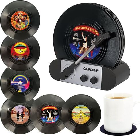 قواعد أكواب مضحكة من الفينيل ريترو، مجموعة قواعد أكواب إبداعية مكونة من 6 قطع مع حامل مشغل تسجيلات الفينيل لمحبي الموسيقى، وهدايا مضيفة الترحيب بالمنزل الجديد، وأفكار هدايا أعياد الميلاد والفيل الأبيض in Kuwait