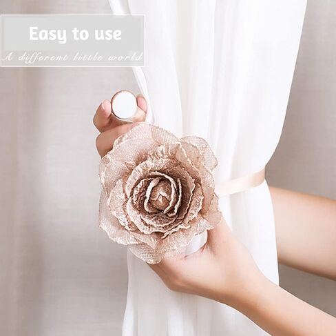 ستائر على شكل زهرة، ستائر مغناطيسية قابلة للتمدد، مشبك ستارة منزلي من القطن لتزيين المكاتب المنزلية (قطعتان) (برتقالي) in Kuwait