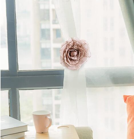 ستائر على شكل زهرة، ستائر مغناطيسية قابلة للتمدد، مشبك ستارة منزلي من القطن لتزيين المكاتب المنزلية (قطعتان) (برتقالي) in Kuwait