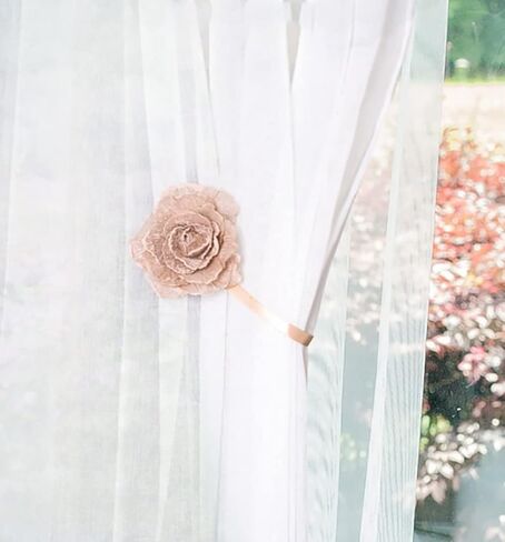 ستائر على شكل زهرة، ستائر مغناطيسية قابلة للتمدد، مشبك ستارة منزلي من القطن لتزيين المكاتب المنزلية (قطعتان) (برتقالي) in Kuwait