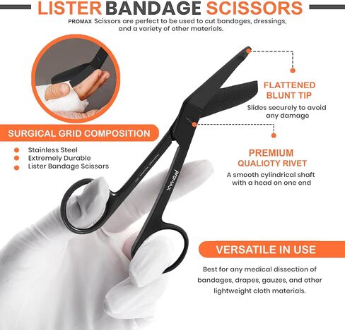 Medical and Nursing Lister Bandage Scissors ;-Mirror Finish and Black Titanium -Supreme Grade, Made of 100% Surgical Stainless Steel, 5.5 Inch-140-10034P2BM (Black Titanium & Mirror Finish Pack Of 2) in Saudi Arabia