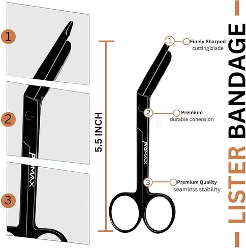 Medical and Nursing Lister Bandage Scissors ;-Mirror Finish and Black Titanium -Supreme Grade, Made of 100% Surgical Stainless Steel, 5.5 Inch-140-10034P2BM (Black Titanium & Mirror Finish Pack Of 2) in Saudi Arabia