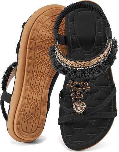 Aomigoct Womens Sandals Flats Shoes: Dressy Summer Flat Sandals for Women Open Toe - Bohemian Casual Beach Shoes Elastic Ankle Strap in Saudi Arabia