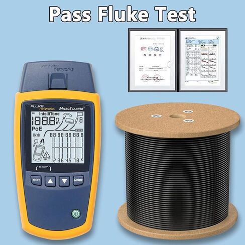 Cat7 Ethernet Cable 650ft Pure Copper: Fluke Tested Cat 7 Easy Pull Cable, Triple Shielded CMR, Outdoor/Indoor Direct Burial in Wall, POE Ethernet Wire, 10G 1000Mhz Roll Spool in Kuwait