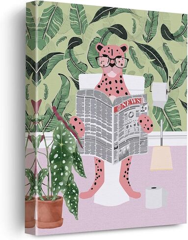 Leopard in Bathtub Canvas Poster Painting Bathroom Wall Art, Botanical Animal Picture Artwork Framed Print Ready to Hang for Restroom Toilet Wall Decor 12 x 15 inch in Saudi Arabia