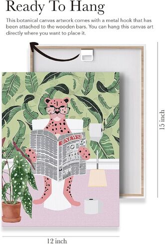 Leopard in Bathtub Canvas Poster Painting Bathroom Wall Art, Botanical Animal Picture Artwork Framed Print Ready to Hang for Restroom Toilet Wall Decor 12 x 15 inch in Saudi Arabia