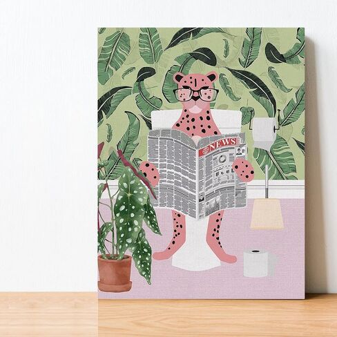 Leopard in Bathtub Canvas Poster Painting Bathroom Wall Art, Botanical Animal Picture Artwork Framed Print Ready to Hang for Restroom Toilet Wall Decor 12 x 15 inch in Saudi Arabia