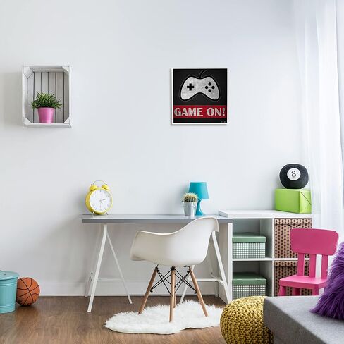Stupell Industries Game On Bold Gamer Phrase Retro Controller Wall Art, 17 x 17, White Framed in Saudi Arabia