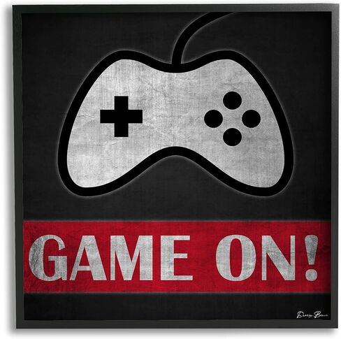 Stupell Industries Game On Bold Gamer Phrase Retro Controller Wall Art, 17 x 17, Black Framed in Saudi Arabia