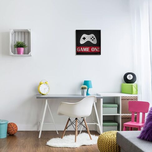 Stupell Industries Game On Bold Gamer Phrase Retro Controller Wall Art, 17 x 17, Black Framed in Saudi Arabia