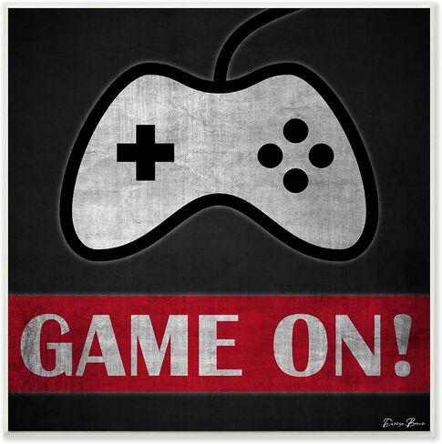 Stupell Industries Game On Bold Gamer Phrase Retro Controller, Designed by Denise Brown Wall Plaque, 12 x 12, Grey in Saudi Arabia