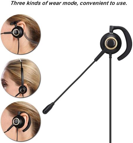 سماعة رأس لمركز الاتصال، سماعة رأس للهاتف اللاسلكي H1000-RJ9، سماعة رأس مثبتة في الخلف مزودة بخاصية إلغاء الضوضاء مزودة بميكروفون، للهاتف (بدون محول) in Kuwait